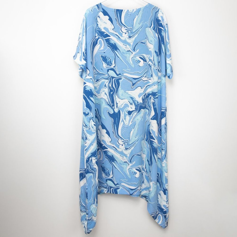 Chico's Painted Stone Midi Dress Lightweight Marbled Blue White 1 Medium New - Picture 3 of 6